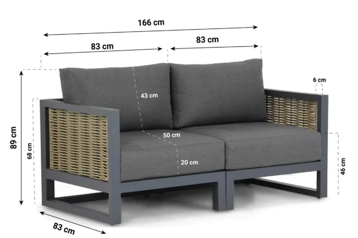Santika Furniture Salviano lounge tuinbank 2-delig - Grijs-antraciet