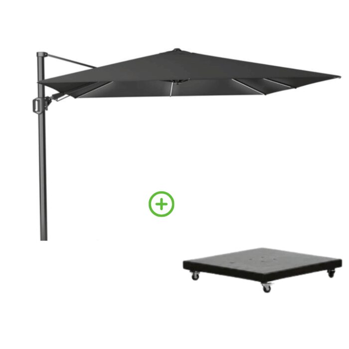 Platinum Challenger T² Glow zweefparasol premium doek | 300x300cm met Monza parasolvoet 90kg | Faded Black – Zwart