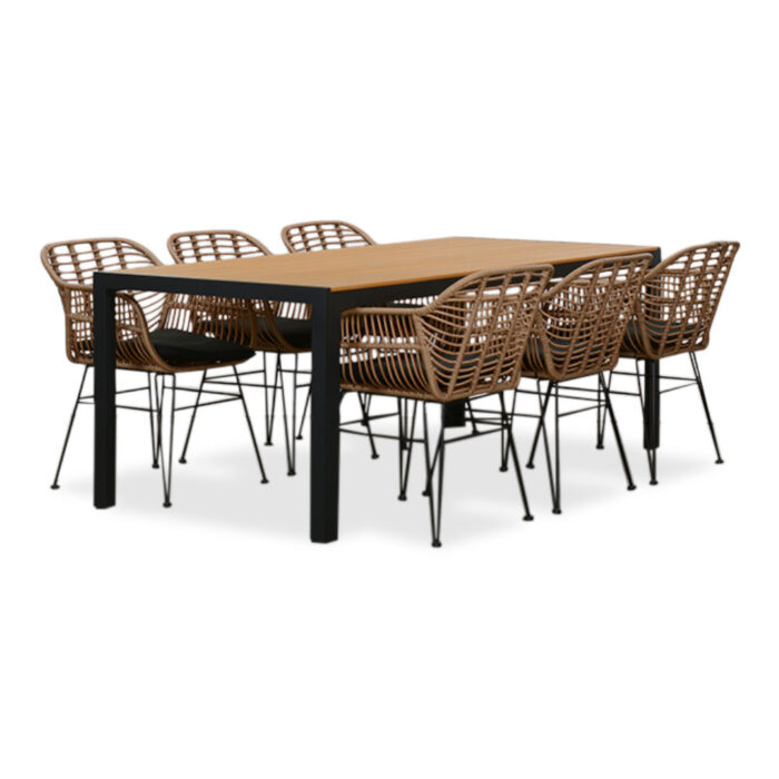 LUX outdoor living Manchester Natural/Lola dining tuinset | 6 personen | polywood + wicker | 205cm