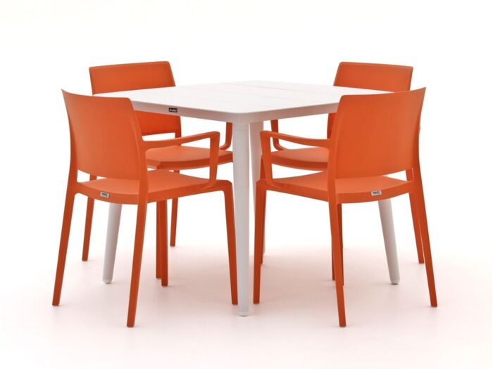 Forza Furniture Forza Sile/Sora 90cm dining tuinset 5-delig stapelbaar Laagste prijsgarantie! – Wit