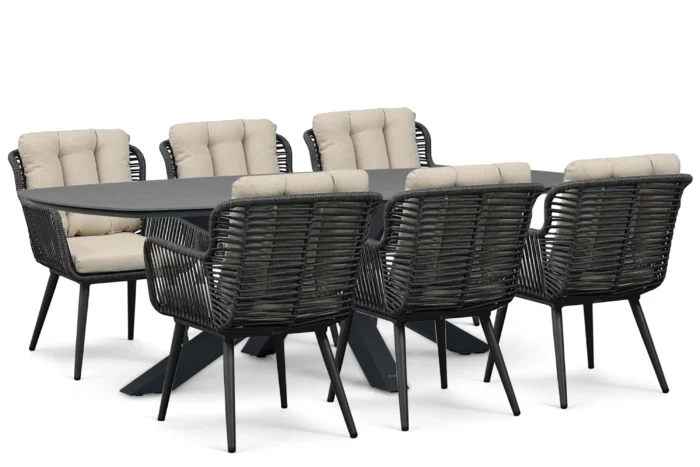 Coco Custa/Voyage 240x120cm dining tuinset 7-delig - Grijs-antraciet