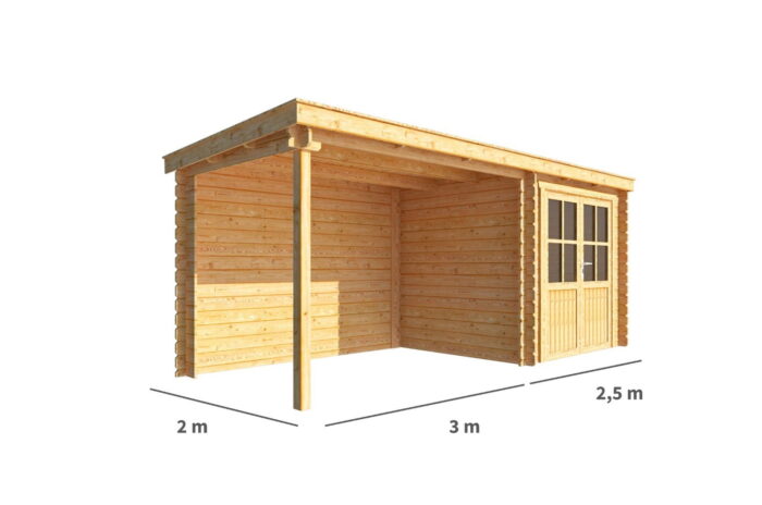 Warentuin collection Blokhut, tuinhuisje met overkapping Els-Lynn 550 cm bij 200 cm diep lessenaarsdak 7 – bruin
