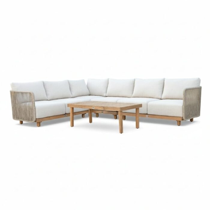 BUITEN living Sienna hoek loungeset 6 personen incl. tafel | touw + hardhout | zand | 5-delig 296x226cm