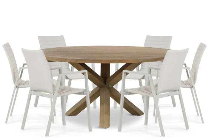 Osmen Joliet/Sand City 160 cm dining tuinset 7-delig - Taupe-naturel-bruin