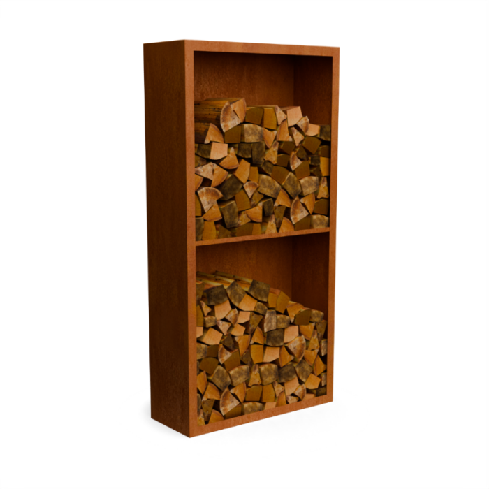 Geroba Egura cortenstaal Houtopslag 2 vakken met achterwand L100 x B38,5 x H200 cm – bruin
