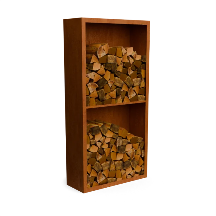Geroba Egura cortenstaal Houtopslag 2 vakken met achterwand L100 x B38,5 x H200 cm - bruin