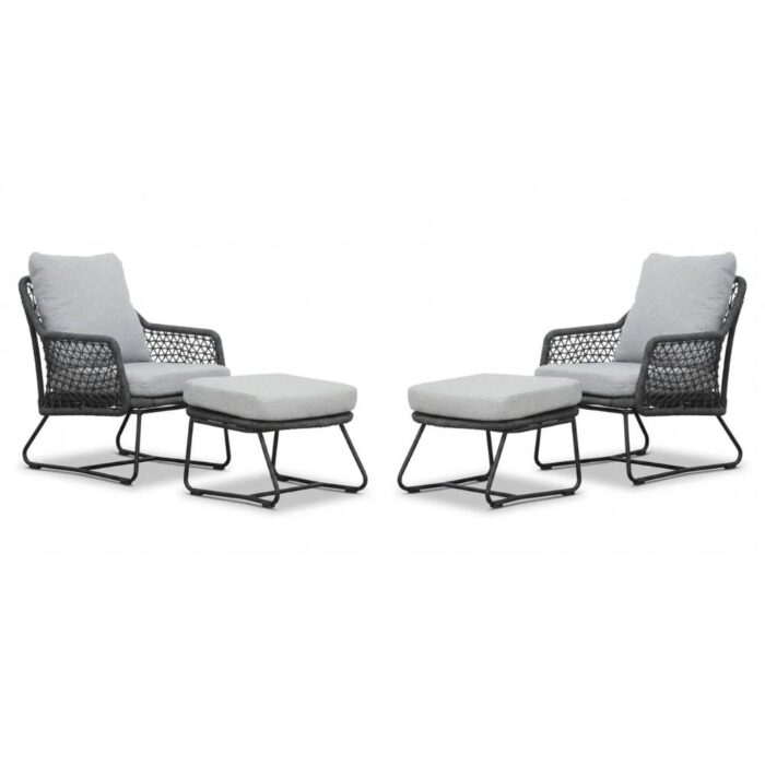 BUITEN living Gianna lounge balkonset 2 personen | touw + aluminium | Stone Grey | 4-delig – Grijs
