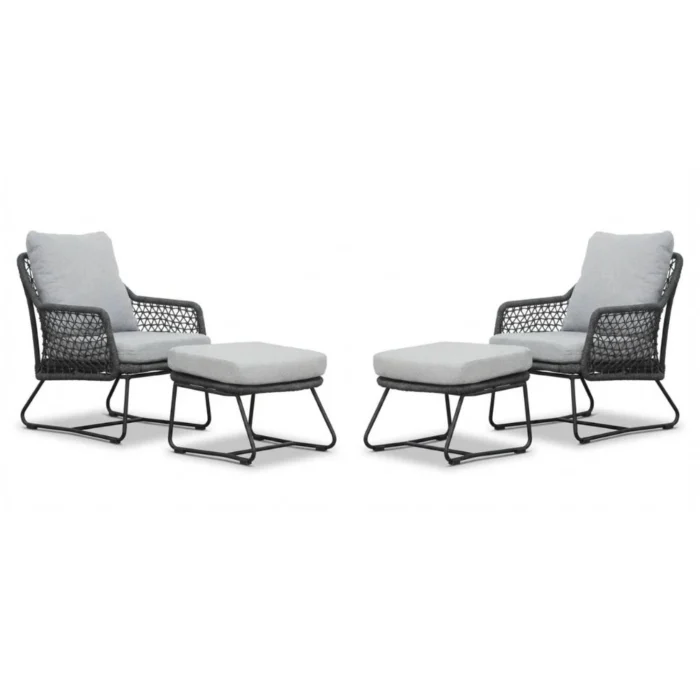 BUITEN living Gianna lounge balkonset 2 personen | touw + aluminium | Stone Grey | 4-delig - Grijs