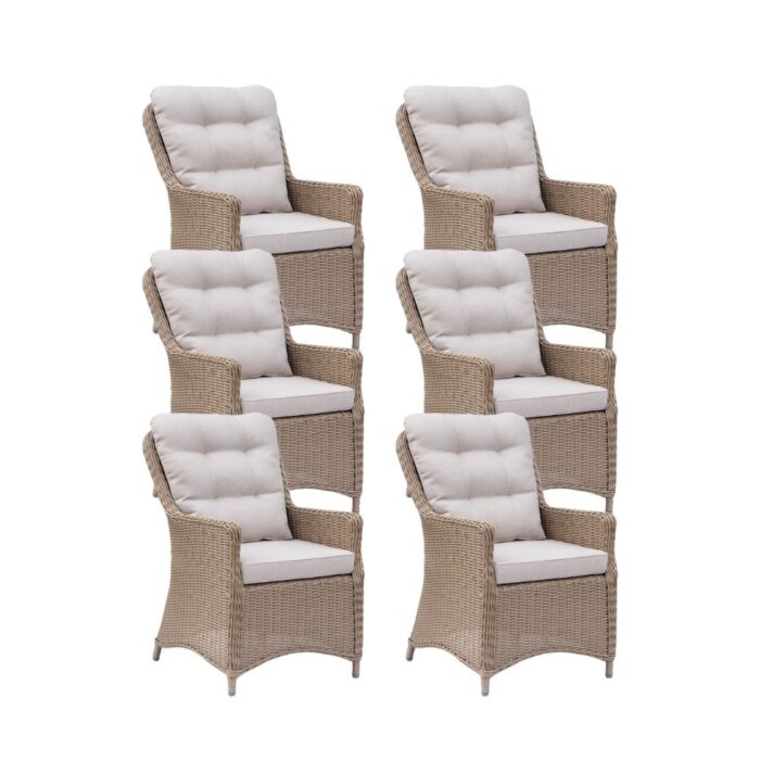 Denza Furniture Madrid dining tuinstoel set van 6 | wicker | Royal Sand – Zand