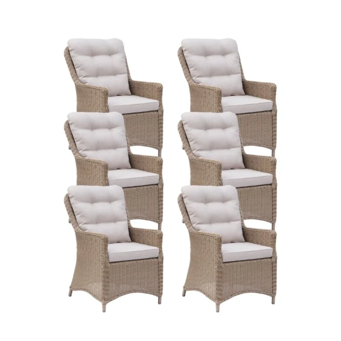 Denza Furniture Madrid dining tuinstoel set van 6 | wicker | Royal Sand - Zand