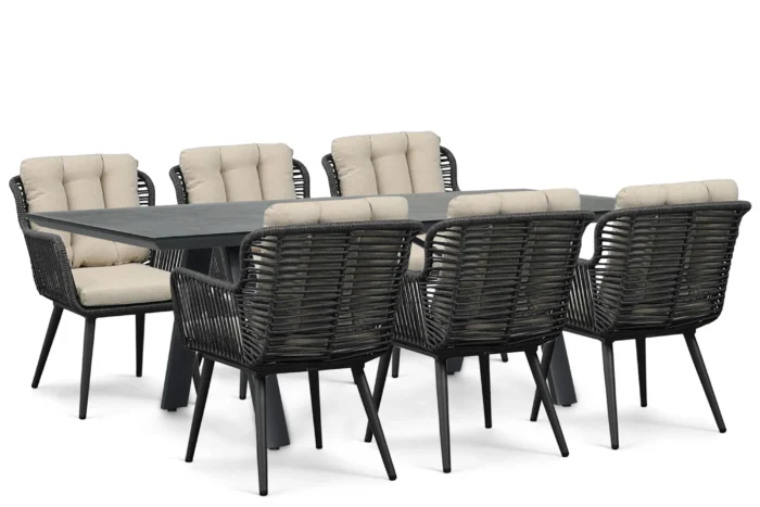 Coco Custa/Monza 230x100 cm dining tuinset 7-delig - Grijs-antraciet