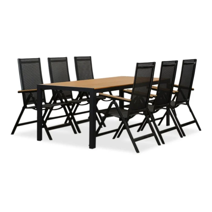 LUX outdoor living Manchester Natural/Norali antraciet dining tuinset | 6 personen | polywood + textileen | 205cm