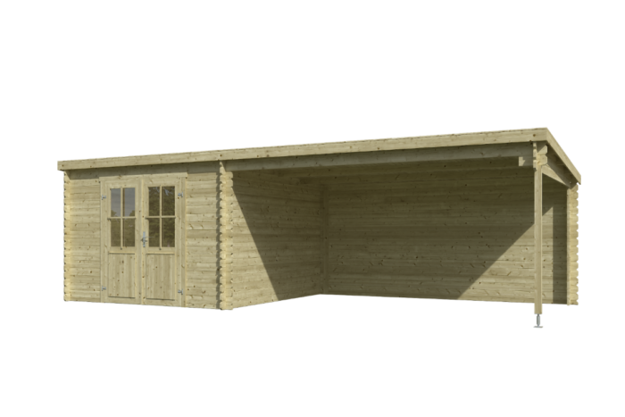 Outdoor life Blokhut met overkapping St. Louis 681×292 Olijfgroen Geimpregneerd – hout