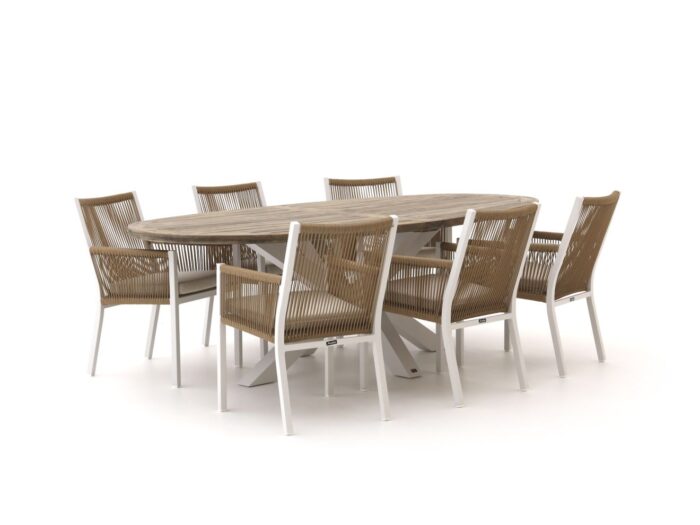 Manifesto Furniture Manifesto Rivola/ROUGH-Y Ellips 240cm dining tuinset 7-delig Laagste prijsgarantie! – Wit