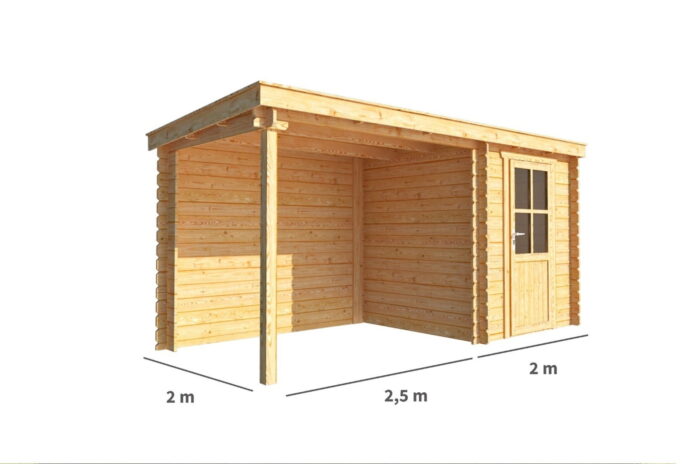 Warentuin collection Blokhut, tuinhuisje met overkapping Els-Mila 450 cm bij 200 cm diep lessenaarsdak II – bruin