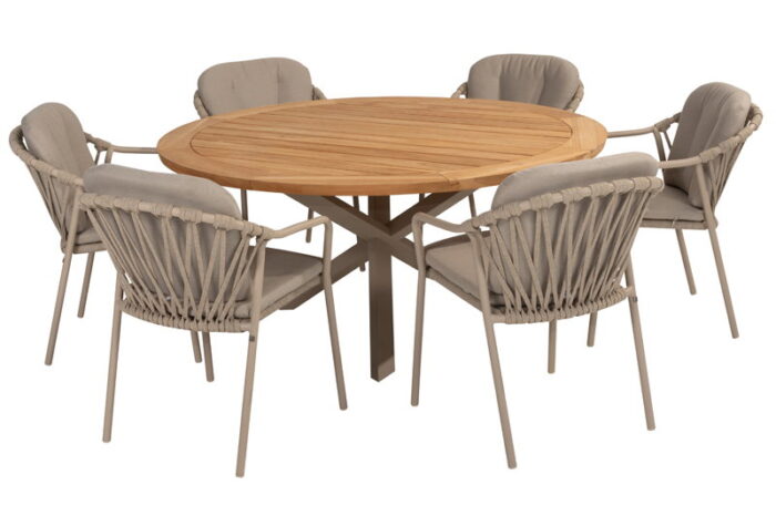 Taste Manitoba diningset met Prado tafel latte teak rond dia. 160 cm