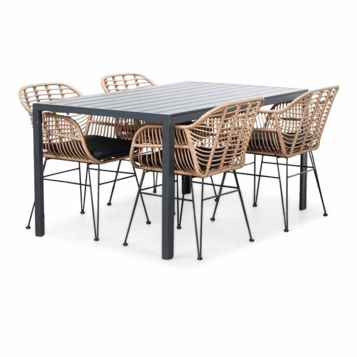 LUX outdoor living Manchester/Lola dining tuinset | 4 personen | aluminium + wicker | 150cm – Zwart, Antraciet
