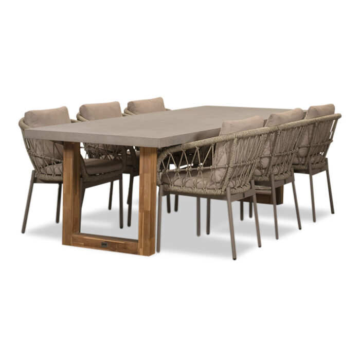 BUITEN living Lausanne/Dakota beige dining tuinset | 6 personen | betonlook + touw | 250cm