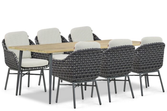 Santika Furniture Yovan/Montana 240 cm dining tuinset 7-delig – Grijs-antraciet