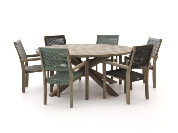 ROUGH Furniture ROUGH Batang Rope/ROUGH-Y ø 180cm dining tuinset 7-delig stapelbaar Laagste prijsgarantie! – Bruin
