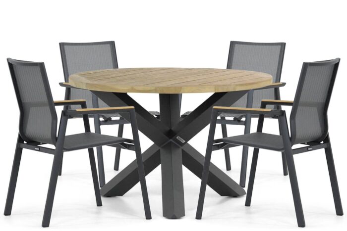 Lifestyle Garden Furniture Fiora/Rockville 120 cm dining tuinset 5-delig – Grijs-antraciet
