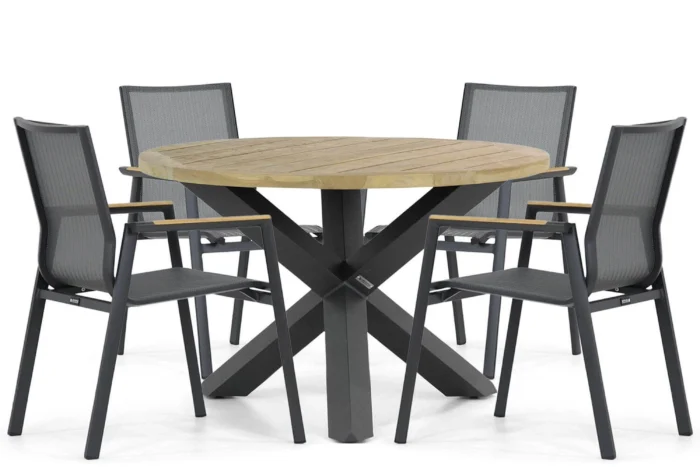 Lifestyle Garden Furniture Fiora/Rockville 120 cm dining tuinset 5-delig - Grijs-antraciet