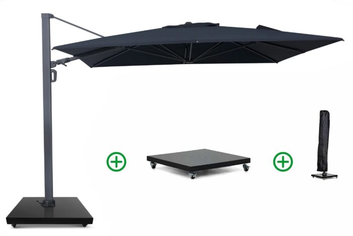Camello Luna zweefparasol 3×3.5m S2 Excellent (incl. voet + hoes) – Grijs-antraciet