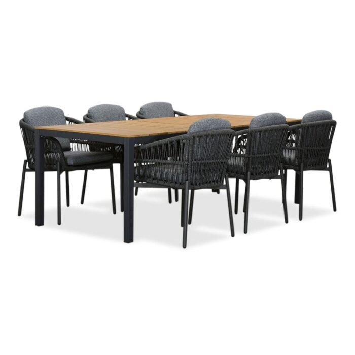 LUX outdoor living Delta/Rico charcoal dining tuinset | 6 personen | teakhout + aluminium | 220cm – Zwart