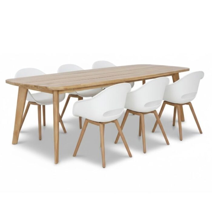 BUITEN living Rixos/Karlstad wit dining tuinset | 6 personen | hardhout + kunststof | 220cm – Light Teak, Wit