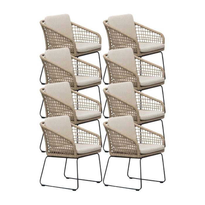 BUITEN living Tulum dining tuinstoel set van 8 | touw + RVS | Sahara Dust – Zand