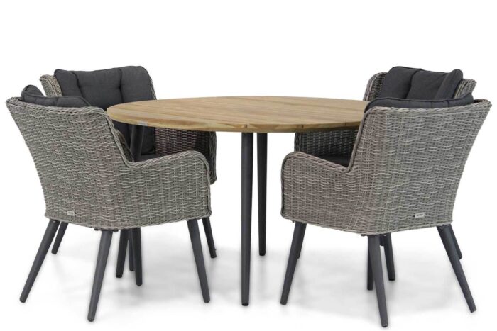 Garden Collections Boston/Montana 130 cm rond dining tuinset 5-delig – Grijs-antraciet
