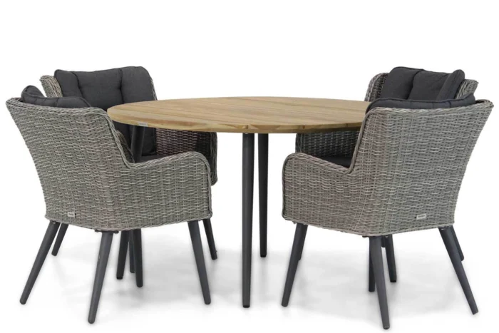 Garden Collections Boston/Montana 130 cm rond dining tuinset 5-delig - Grijs-antraciet