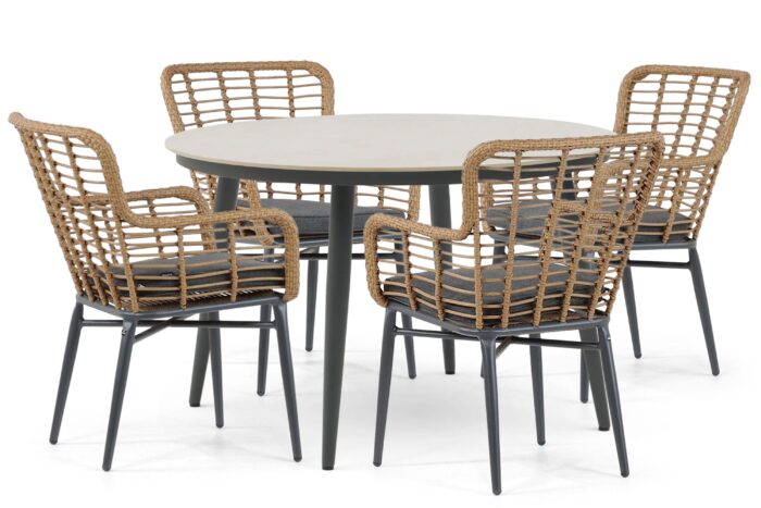 Lifestyle Garden Furniture Toledo/Vienna 120 cm dining tuinset 5-delig – Taupe-naturel-bruin