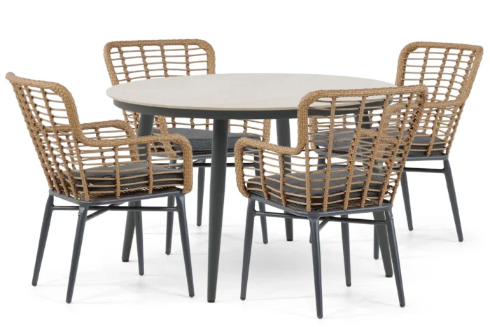 Lifestyle Garden Furniture Toledo/Vienna 120 cm dining tuinset 5-delig - Taupe-naturel-bruin