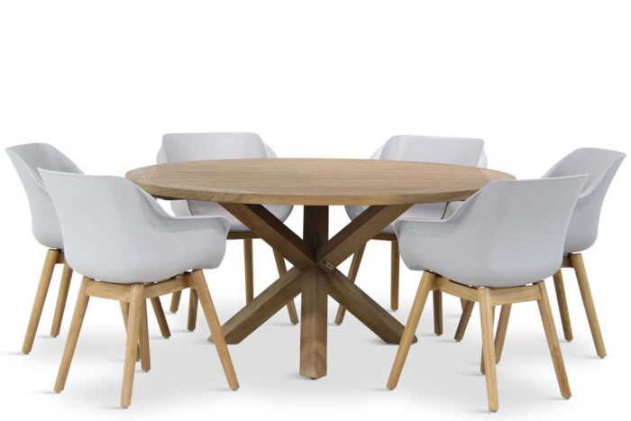 Hartman Sophie teak/Sand City rond 160 cm dining tuinset 7-delig – Grijs-antraciet