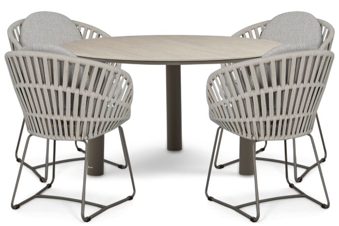 Santika Furniture Amara/Trino 140 cm dining tuinset 5-delig – Taupe-naturel-bruin