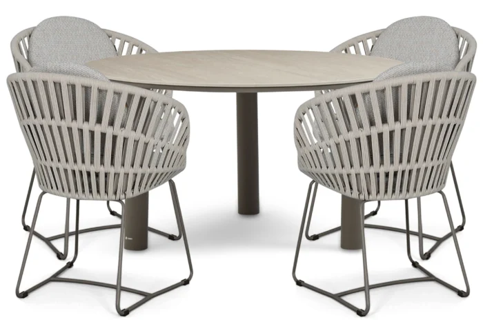 Santika Furniture Amara/Trino 140 cm dining tuinset 5-delig - Taupe-naturel-bruin