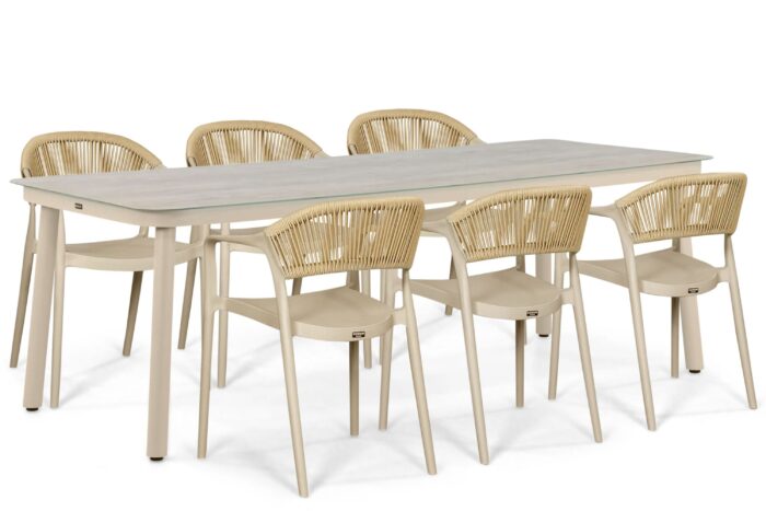 Domani Furniture Toscano/Tavano 220×90 cm dining tuinset 7-delig – Taupe-naturel-bruin