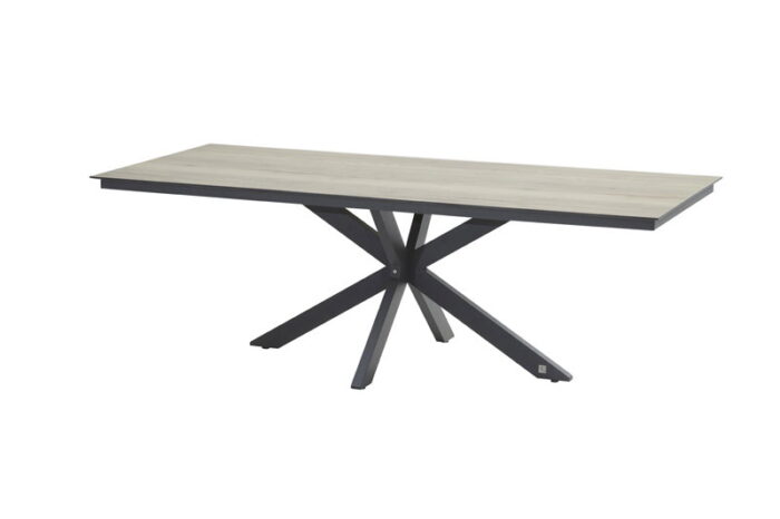 4so Minerva tafelframe Antracite met HPL tafelblad Teak Pattern 220 x 95 cm – bruin