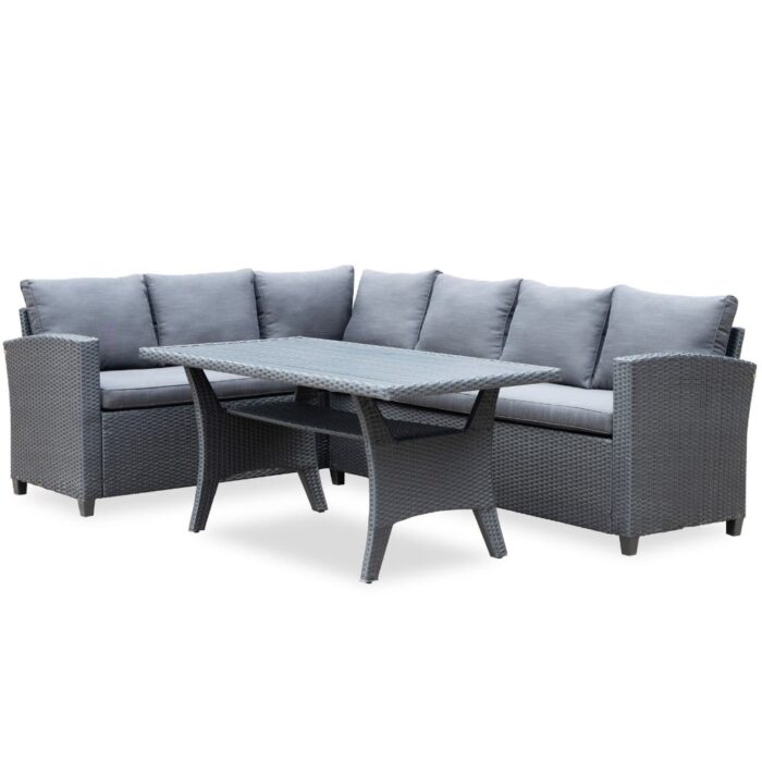 Denza Furniture Stockholm dining loungeset 6 personen | wicker | zwart | 3-delig 245x169cm