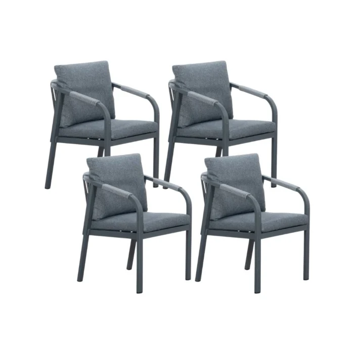 LUX outdoor living Calgary dining tuinstoel set van 4 | touw + aluminium | antraciet