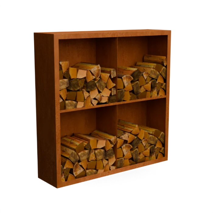 Geroba Egura cortenstaal Houtopslag 4 vakken met achterwand L150 x B38,5 x H150 cm - bruin