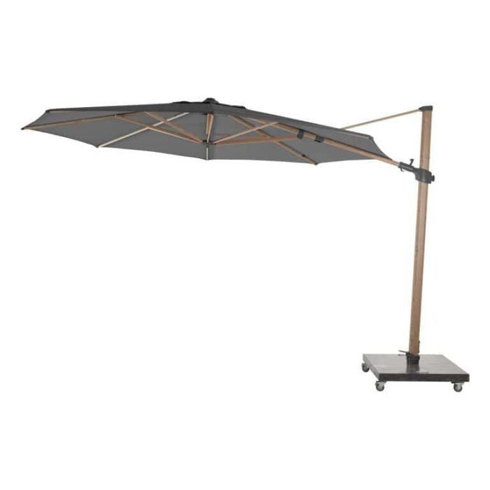 4so Parasol Siesta Premium 350 cm dia. antraciet met houtlook frame – grijs