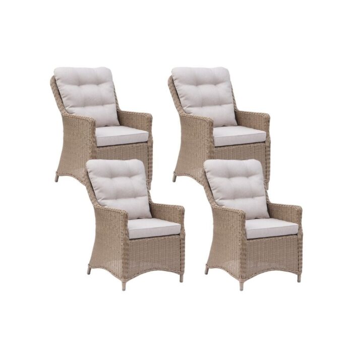 Denza Furniture Madrid dining tuinstoel set van 4 | wicker | Royal Sand – Zand