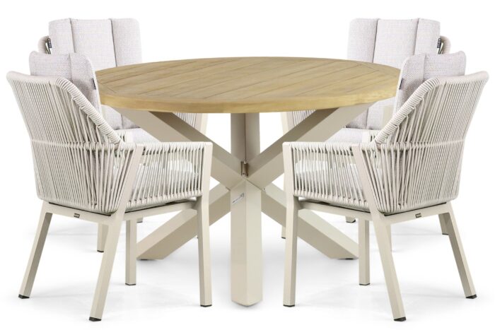 Lifestyle Garden Furniture Verona/Rockville 120 cm dining tuinset 5-delig – Taupe-naturel-bruin