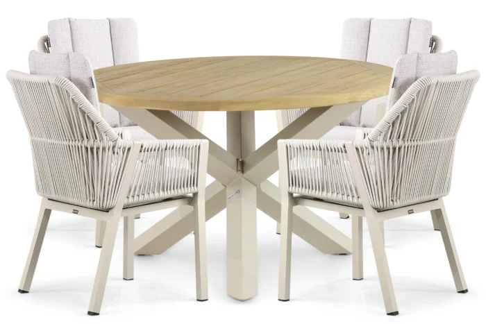 Lifestyle Garden Furniture Verona/Rockville 120 cm dining tuinset 5-delig - Taupe-naturel-bruin