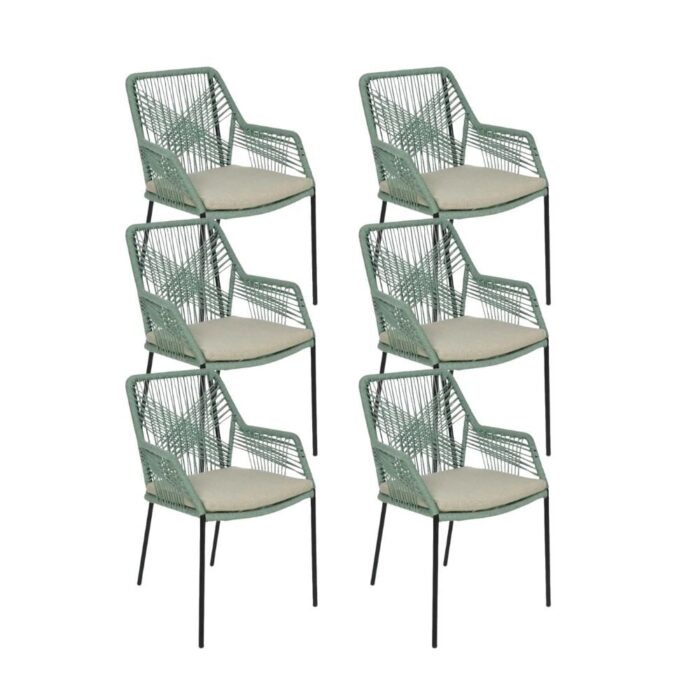 BUITEN living Seville dining tuinstoel stapelbaar set van 6 | touw + staal | mint