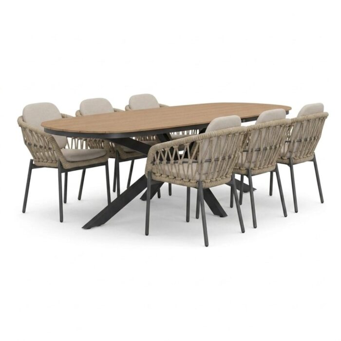 LUX outdoor living Texas/Femke beige/antraciet dining tuinset | 6 personen | polywood + touw | 260cm