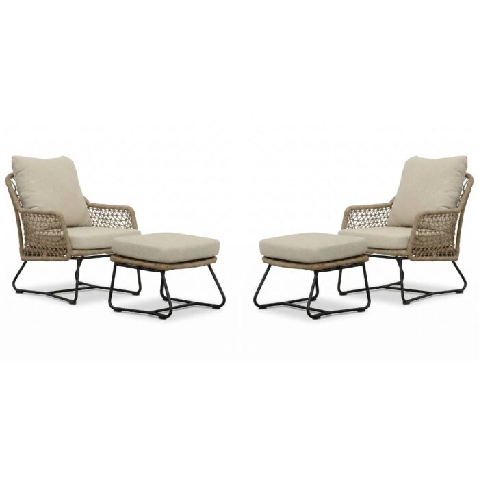 BUITEN living Gianna lounge balkonset 2 personen | touw + aluminium | Sahara Dust | 4-delig – Taupe – Naturel – Bruin, Beige