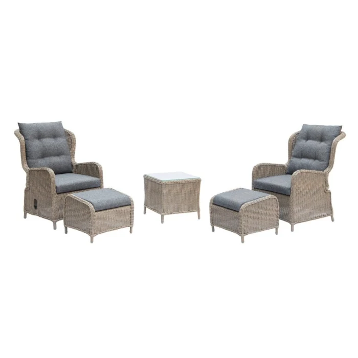 Denza Furniture Glasgow lounge balkonset verstelbaar 2 personen | wicker + aluminium | Ash Grey | 5-delig - Grijs